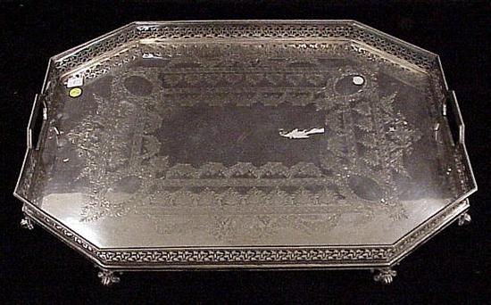 Large silverplate tray  pierced gallery