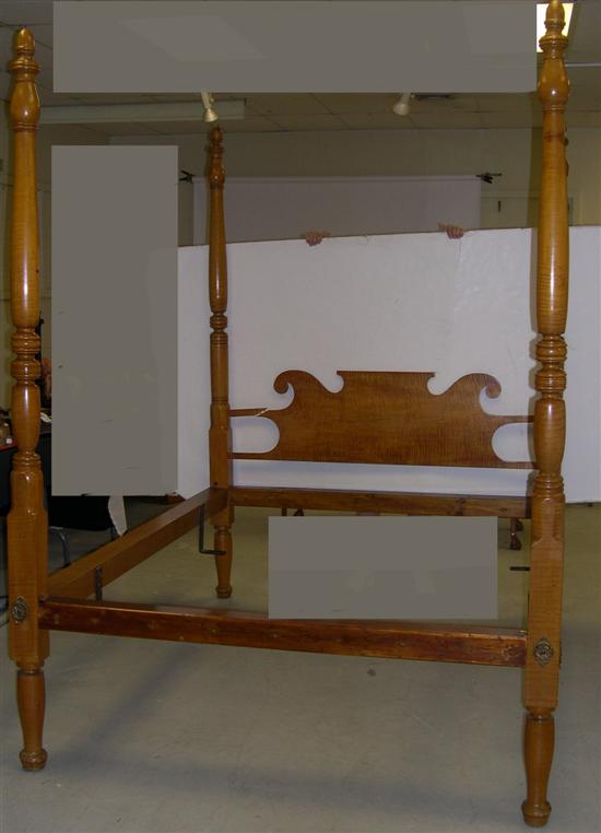 19th C. tiger maple four poster