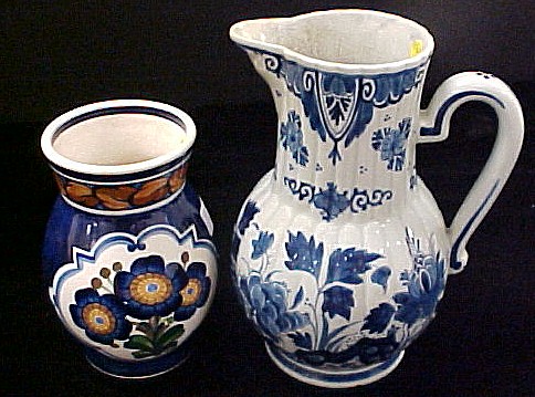 Delft blue and white pitcher  craquelure