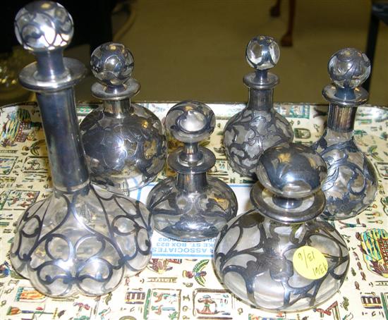 Six silver overlay scent bottles 10cb9a