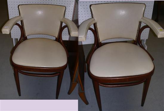 Pair Thonet tacked cream vinyl