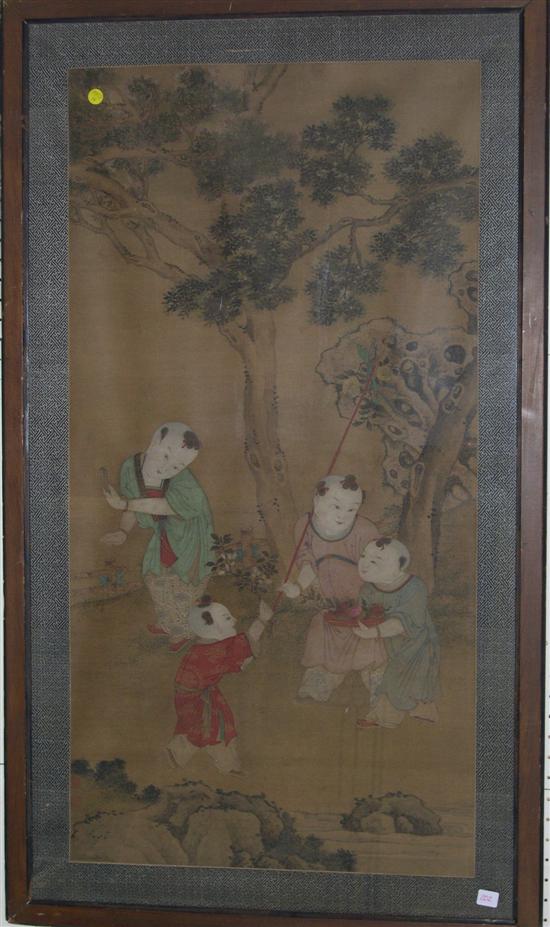 Chinese watercolor on silk  figures