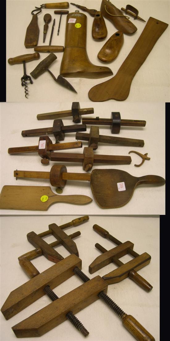 19th C. wooden implements including:
