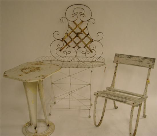 White painted metal table; two metal