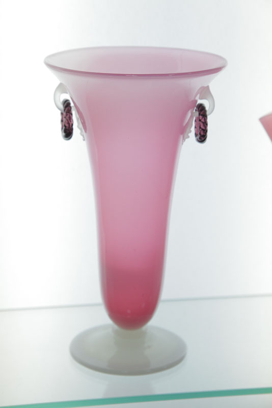 STEUBEN ROSALINE VASE. Trumpet form