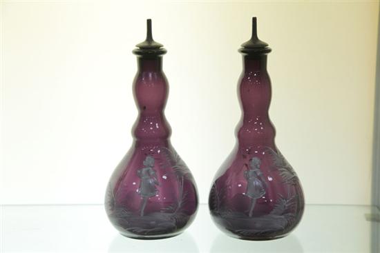 TWO BARBER BOTTLES. Mary Gregory