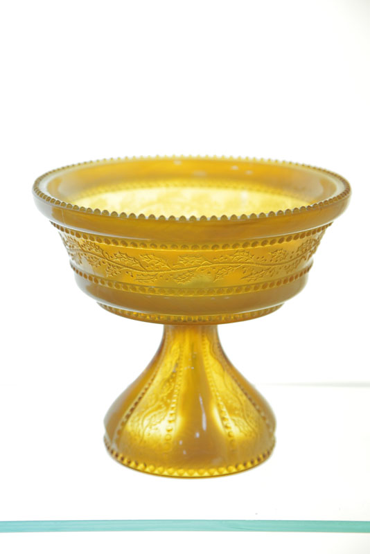 HOLLY AMBER GLASS COMPOTE. By the