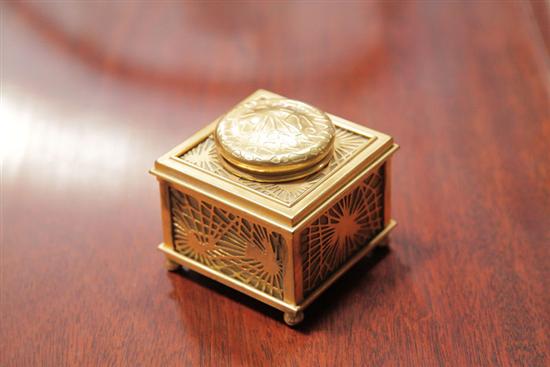 TIFFANY STUDIOS INKWELL. Brass inkwell