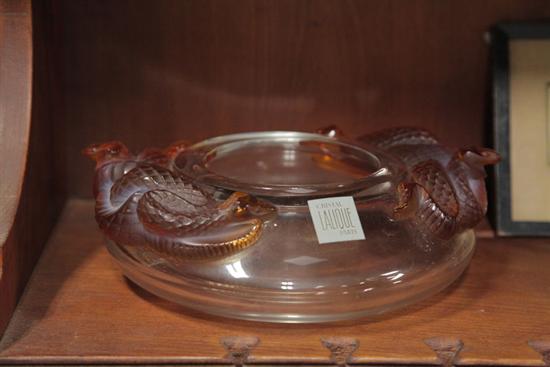 LALIQUE BOWL. Clear glass low bowl