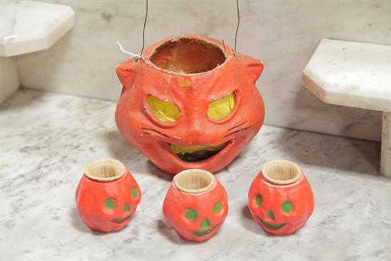 FOUR PAPIER MACHE JACK O LANTERNS  1103fe