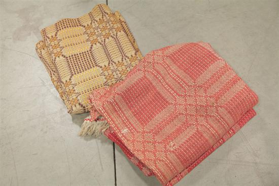 TWO COVERLETS. Overshot wool coverlets
