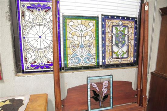 FOUR STAINED GLASS WINDOWS. Stained