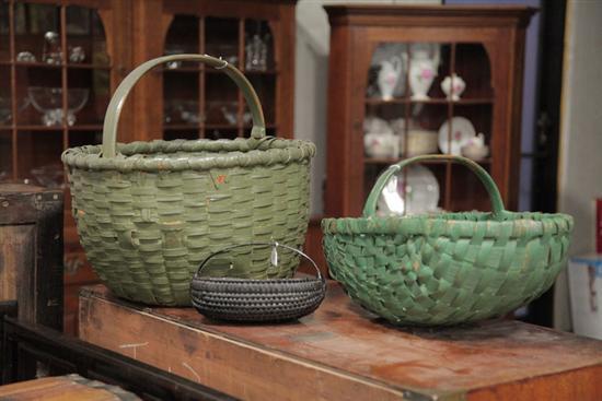 THREE PAINTED BASKETS. Large size gathering