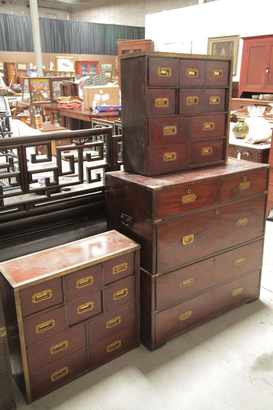 THREE SEA CAPTAIN'S CHESTS. A pair