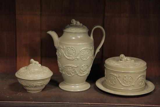 THREE PIECES OF WEDGWOOD DRABWARE.