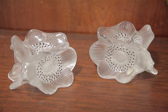 PAIR OF LALIQUE CANDLESTICKS. Floriform