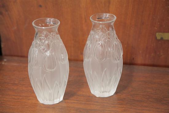 PAIR OF LALIQUE VASES. Semi frosted