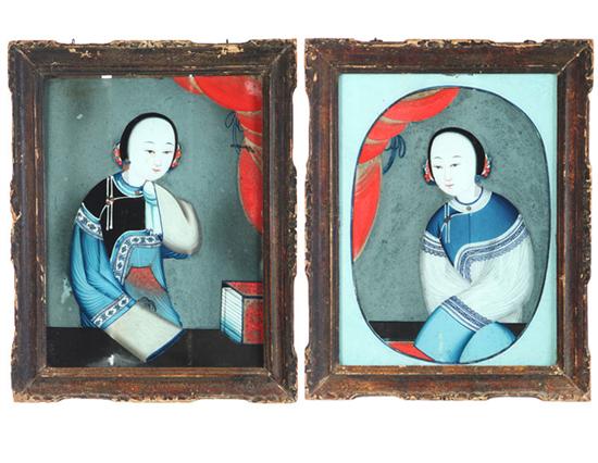 PAIR OF REVERSE PAINTED GLASS PORTRAITS.