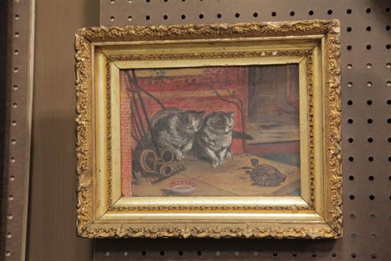FRAMED PAINTING OF TWO CATS AMERICAN 11048d