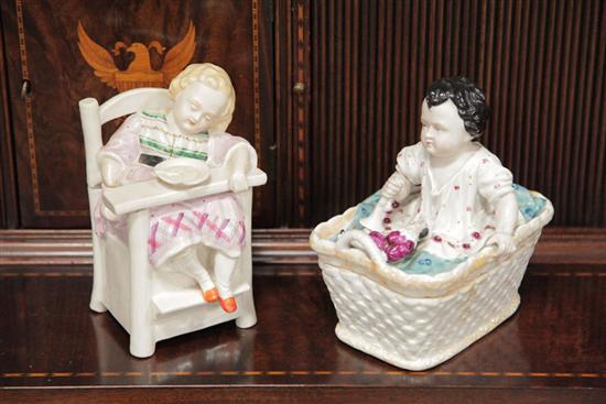 TWO LARGE FIGURAL TRINKET BOXES  11049a