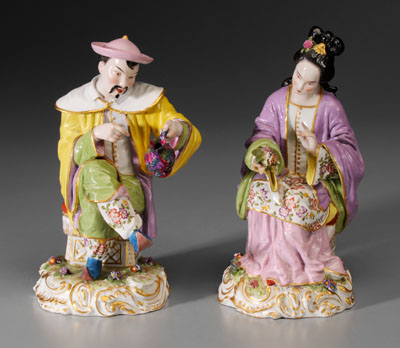 Pair Porcelain Asian Figures French  110e3f