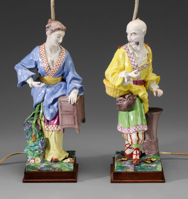 Pair Asian Style Ceramic Lamps, male