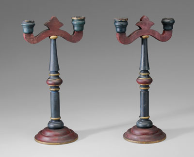 Pair Masonic Painted Wooden Candlesticks  110f16
