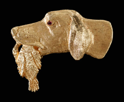 Hunting Dog Gold Pin with bird