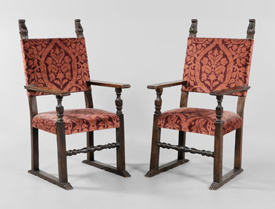 Pair Baroque Carved Open-Arm Chairs