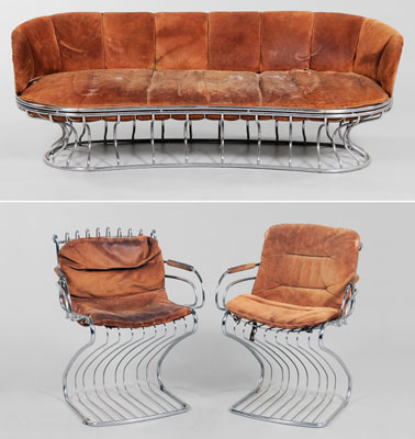 Mid Century Modern Chrome and Suede 111048