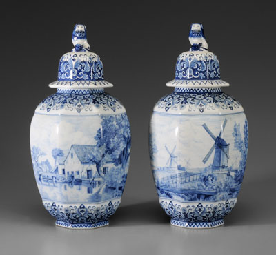 Pair Delft Lidded Jars Holland  111076