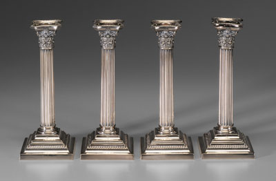 Set of Four Silver Plated Candlesticks 1110a3