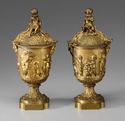 Pair Gilt Bronze Urns Continental  1110f2