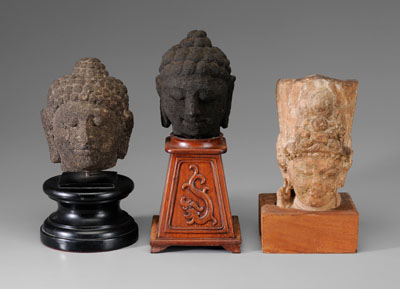 Three Carved Stone Heads Indonesian,