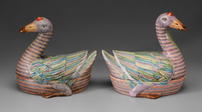 Pair Export Style Porcelain Goose