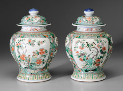 Pair Famille Verte Porcelain Lidded