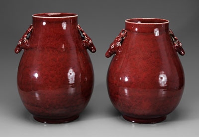 Two Copper Red Hu Porcelain Vases 11119d