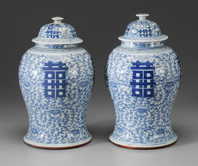 Pair Large Blue-and-White Porcelain