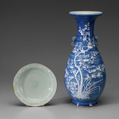 Two Pieces Slip-Decorated Porcelain