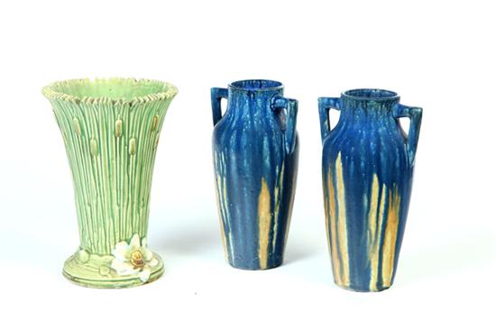 THREE ART POTTERY VASES.  American