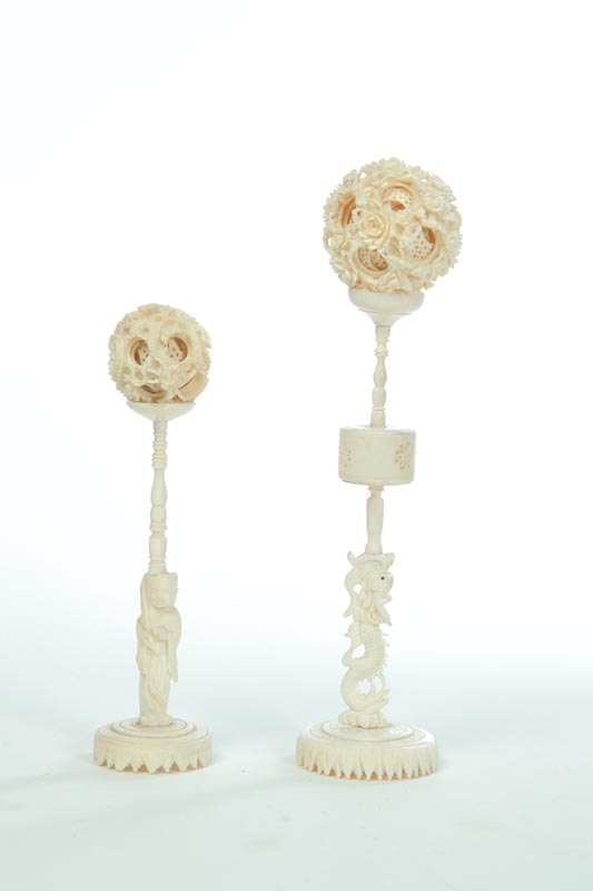 TWO IVORY PUZZLE BALLS.  China  early