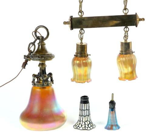 TWO HANGING LIGHTS WITH ART GLASS 11152d