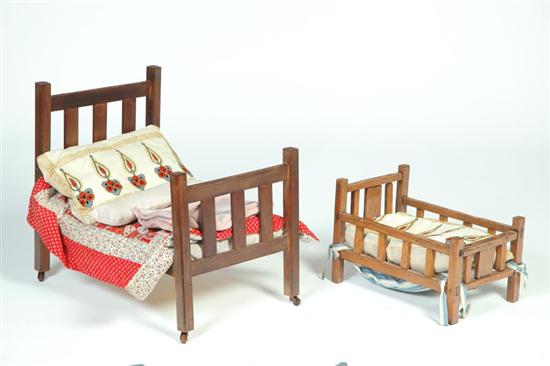 TWO PRIMITIVE DOLL BEDS.  American
