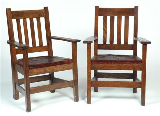 PAIR OF OAK ARTS CRAFTS ARMCHAIRS  111582