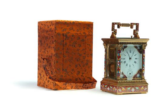 CHAMPLEVE CARRIAGE CLOCK.  L'Epee