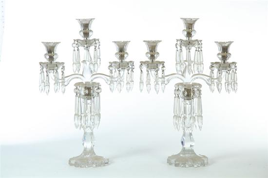 PAIR OF CUT GLASS CANDELABRA. 