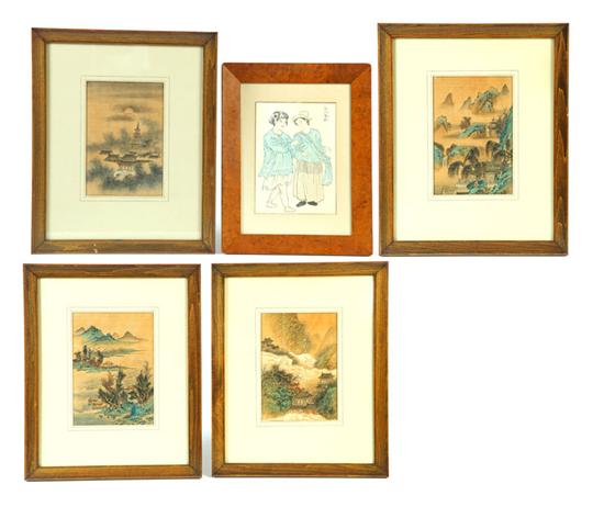 FIVE FRAMED PICTURES.  Asian  20th