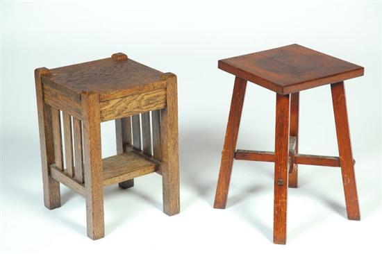 TWO ARTS & CRAFTS STOOLS OR PLANT