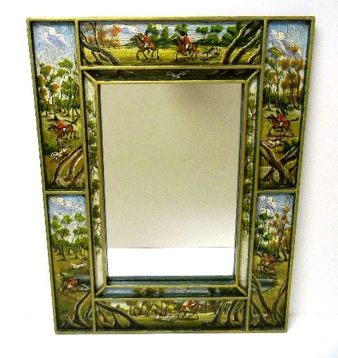 Hunt scene motif wall mirror  paneled