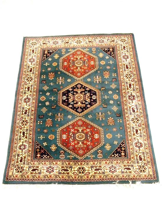 Indo Caucasian rug teal field 10f25f